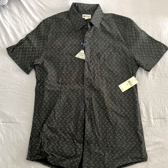Haggar Men's Button Down Shirt Gray Pattern Short Sleeve NWT Size M - Picture 1 of 7